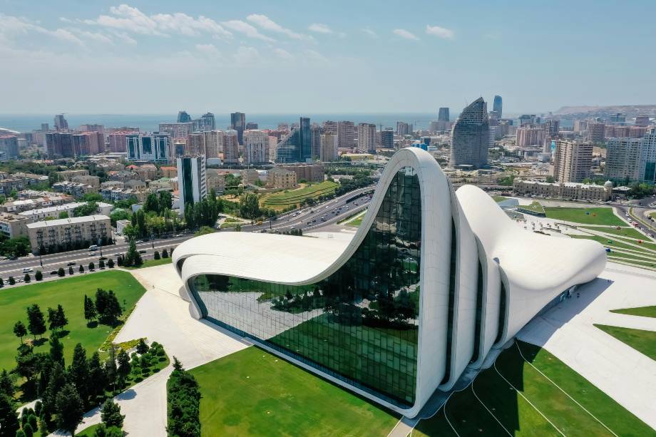 Aerial Footage of Heydar Aliyev Centre in Baku Azerbaijan