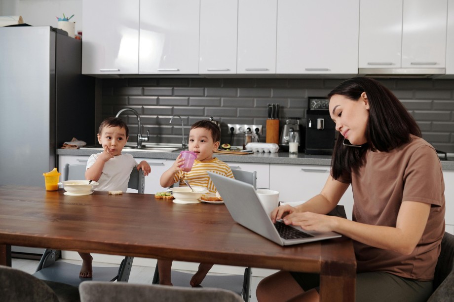 Mom in the Kitchen with Children