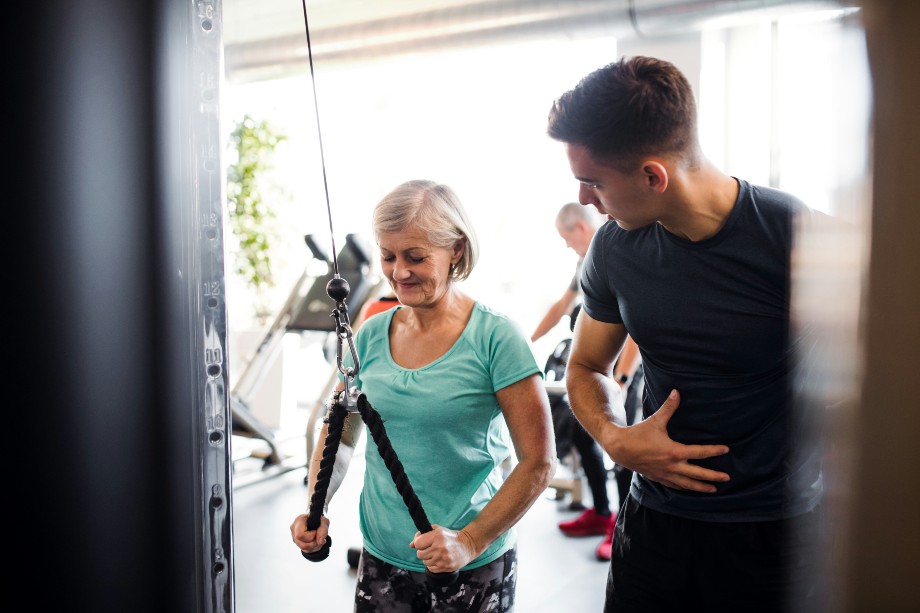 a healthy old woman in GYM